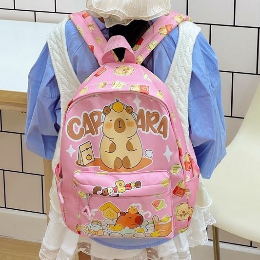 A new large-capacity backpack for students in grades 1-3, with a high level of appearance, fresh, sweet and cute Capibara backpack details Picture