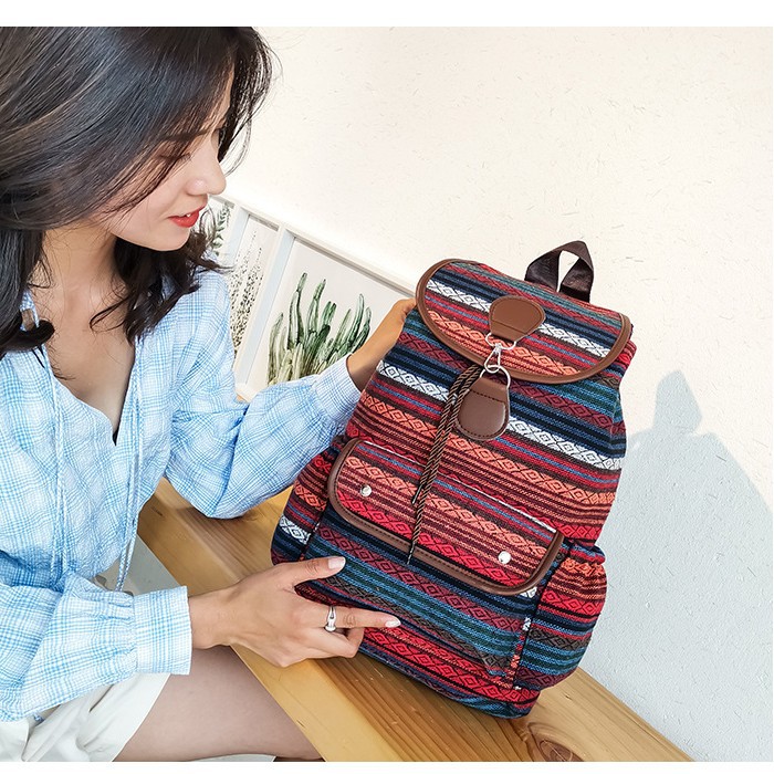 Ethnic-style backpacks are versatile, retro college style student schoolbags, outdoor travel bags, and casual large-capacity fashionable bags details Picture