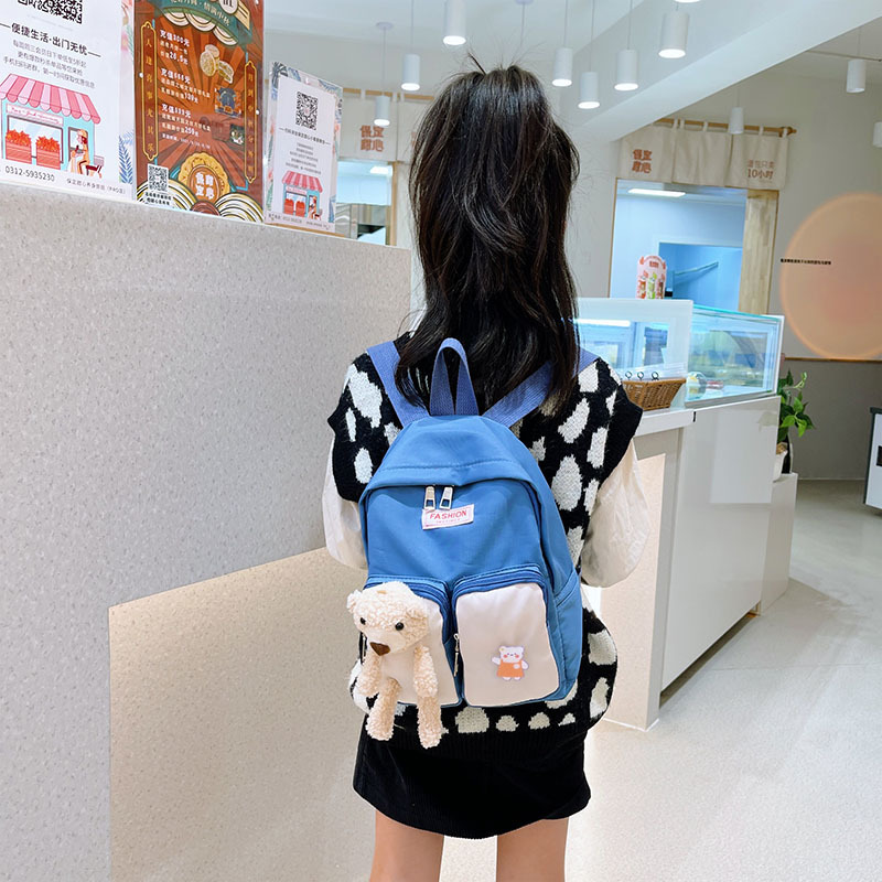New double-pocket bear backpack, cute cartoon backpack, large-capacity children's backpack for boys and girls details Picture