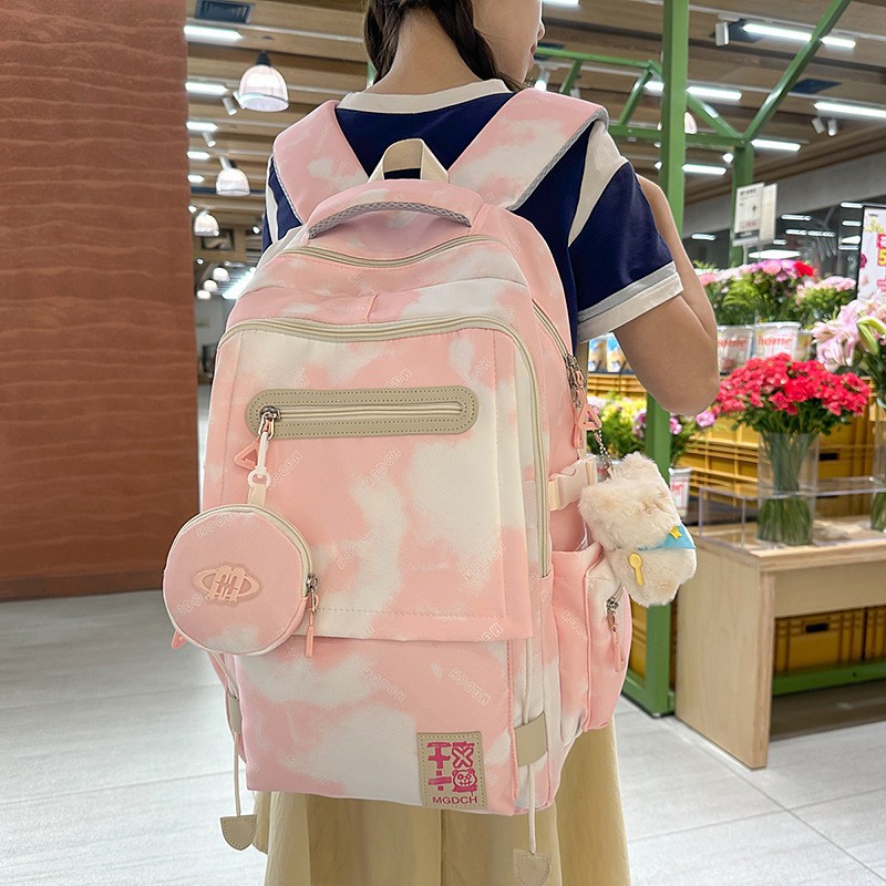 A new high-appearance-level, fresh and sweet tie-dyed color-blocking backpack from Japanese Instagram, a large-capacity backpack for female junior and senior high school students full figure