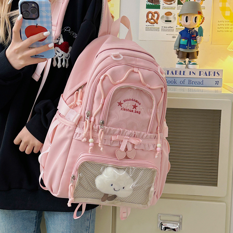 Ballet-style pleated lace pain bag schoolbag, large-capacity backpack for junior and senior high school students, ins 2D kid bag backpack details Picture