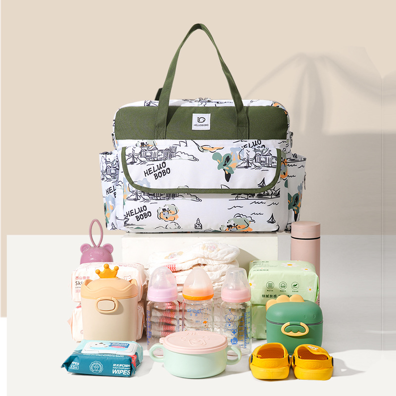 Large-capacity printed mother and baby bag, fashionable Oxford fabric for going out, new multi-functional hand-held large capacity Specification drawing