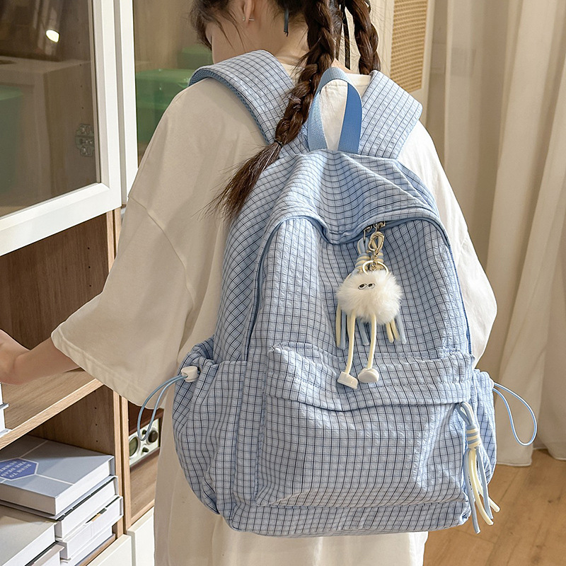 A new Korean-style ins backpack with a high level of appearance, fresh and sweet, student casual and simple striped large-capacity backpack details Picture
