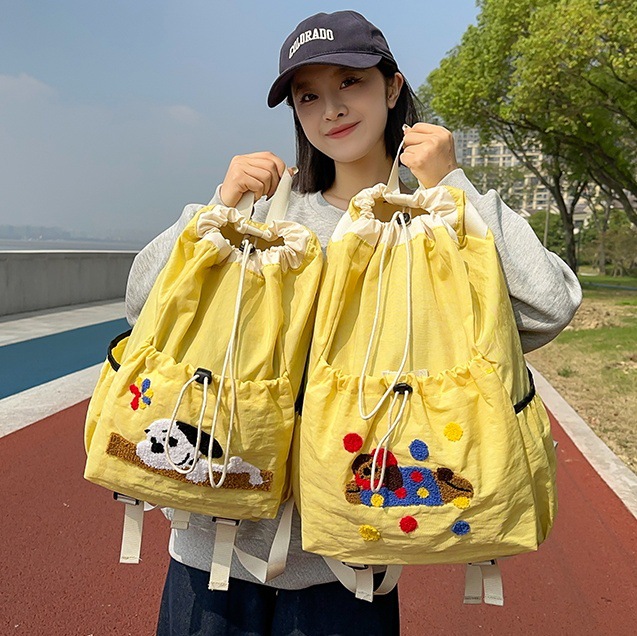 New fashionable, large-capacity, cute puppy backpack with drawstring, student schoolbag for classes, outdoor sports best friend backpack full figure