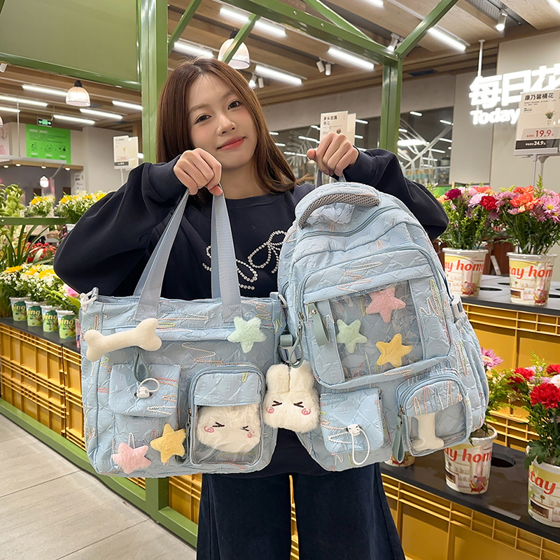 New schoolbag for junior high school girls, high appearance level, niche large-capacity backpack, sweet girl, cute, transparent pain relief bag, after-school tutoring bag details Picture