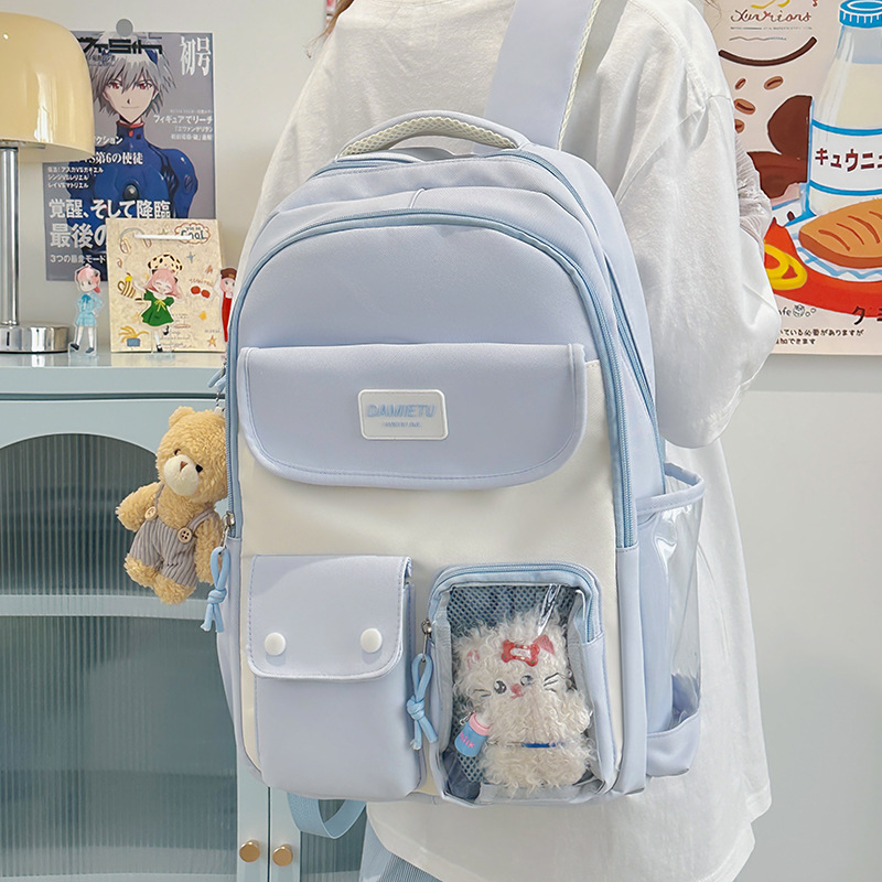 A new large-capacity backpack for junior and senior high school students, a fresh and sweet Japanese Instagram-style color-blocking bag details Picture