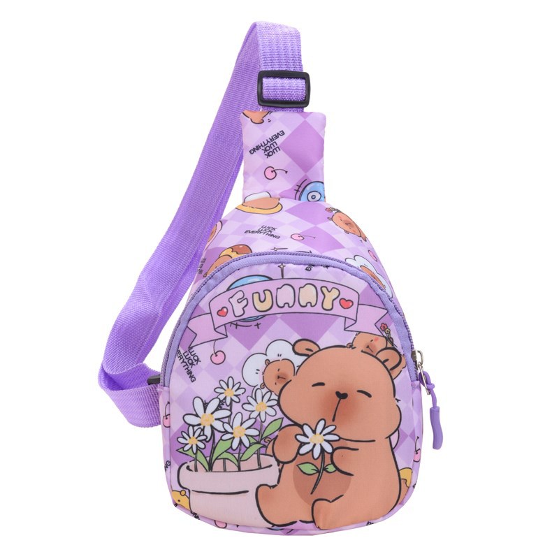 New children's cartoon and anime stylish capybara print baby chest bag for casual outings, boys and girls crossbody coin purses Item Picture