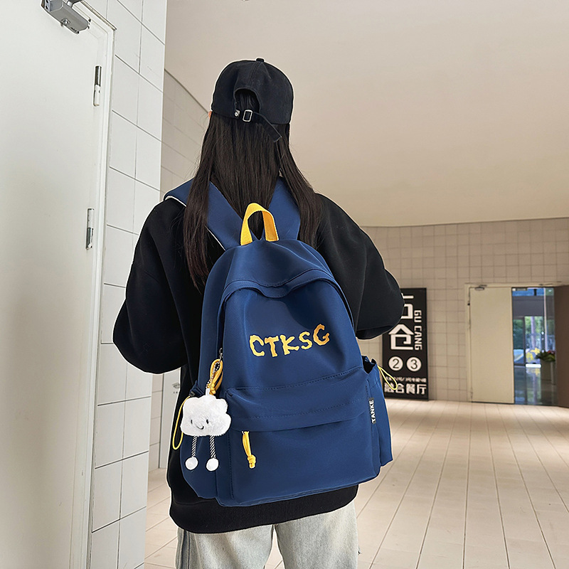 New niche solid-color letter college student schoolbag, retro large-capacity casual and versatile backpack, lightweight travel bag details Picture