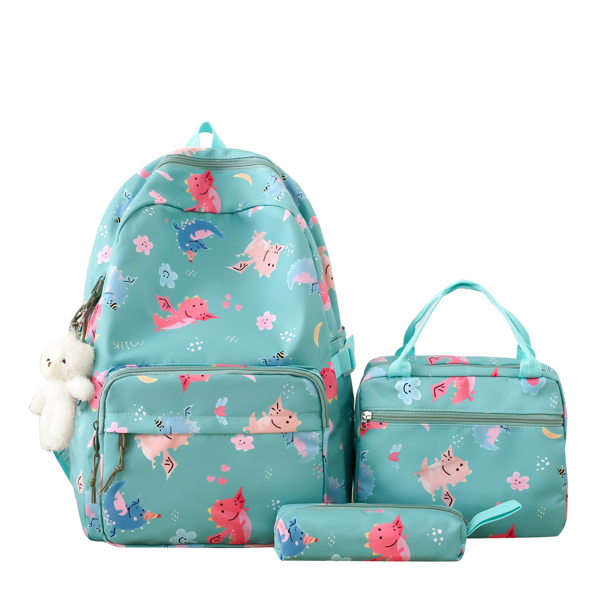 A cute cartoon printed backpack with high appearance level, a fresh and clean schoolbag, and a three-piece set of insulated bento backpacks for girls in junior and senior high school Item Picture