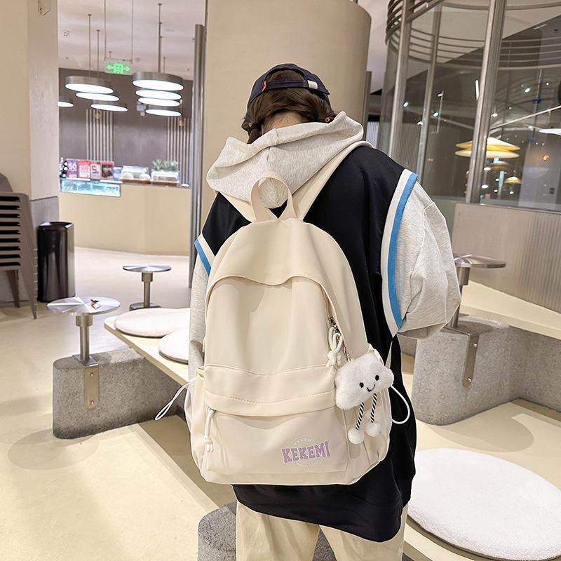 Korean-style Instagram minimalist campus girl schoolbag, Japanese-style Harajuku style vintage solid-color middle school student backpack details Picture