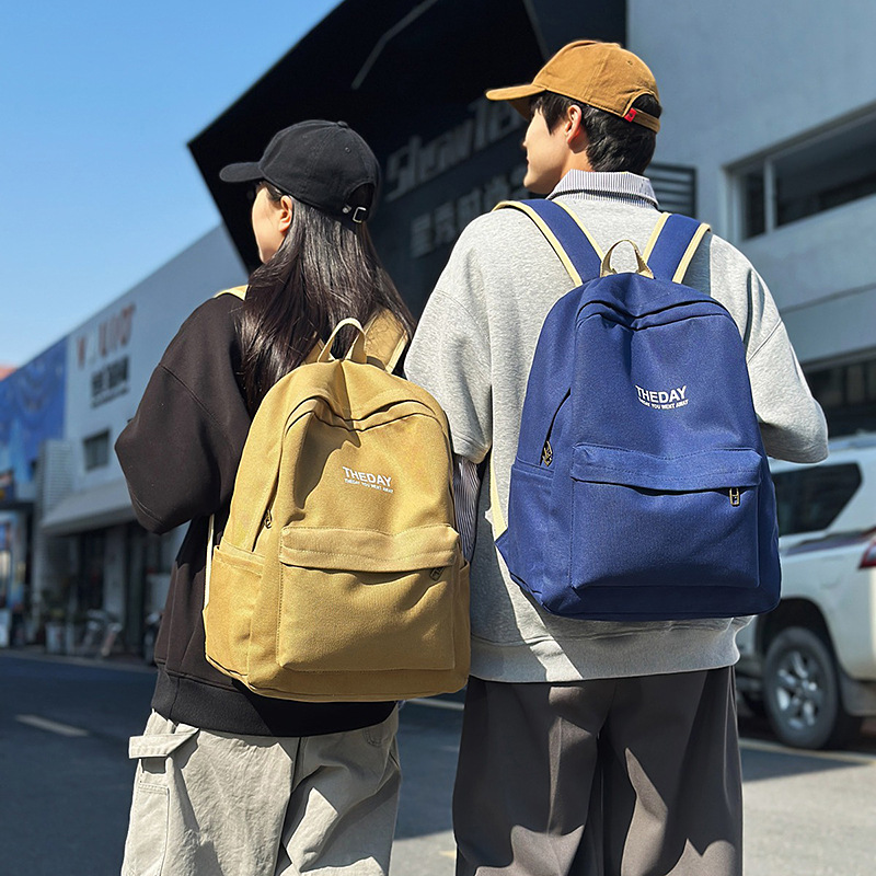 New InS-style retro canvas backpack, simple and versatile Japanese style, college student schoolbag, casual large-capacity backpack full figure