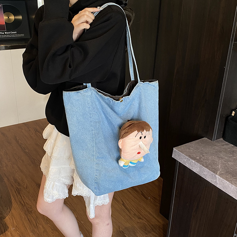 A new high-appeal, stylish Hong Kong-style Instagram cute cartoon tote bag for women, a casual, simple and lightweight crossbody bag for shopping and traveling details Picture