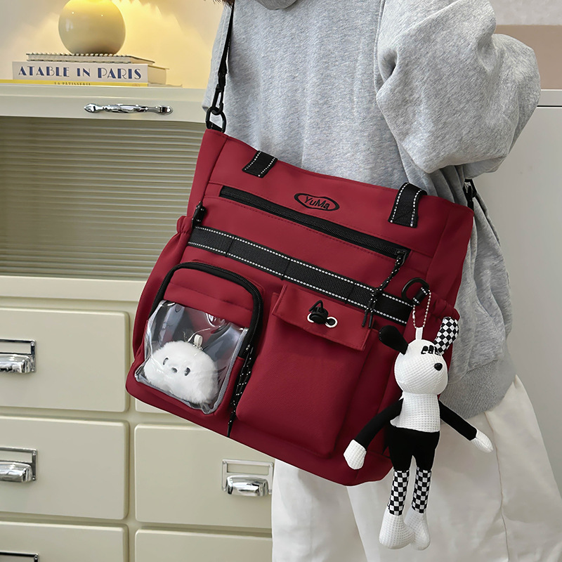Large-capacity student tutorial bags, hand-carried bags, junior and senior high school students, college students, high appearance level, single-shoulder crossbody bags, women details Picture
