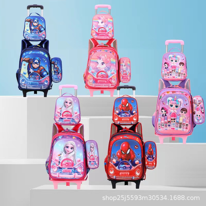 New foreign trade primary school students' trolley schoolbags for grades 1-6, boys and girls' backpacks, lunch bags, cartoon children's bags