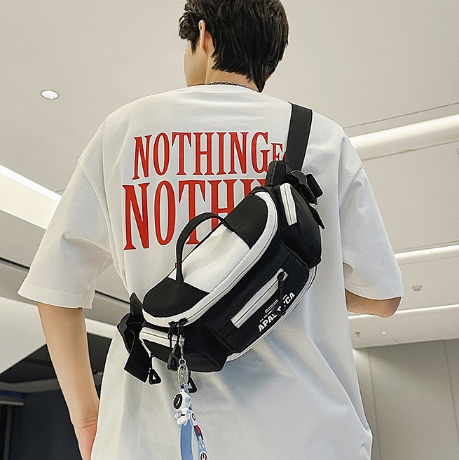 New men's chest bag, Japanese Harajuku workwear style sports crossbody bag, trendy brand, large capacity, versatile couple cycling waist bag full figure