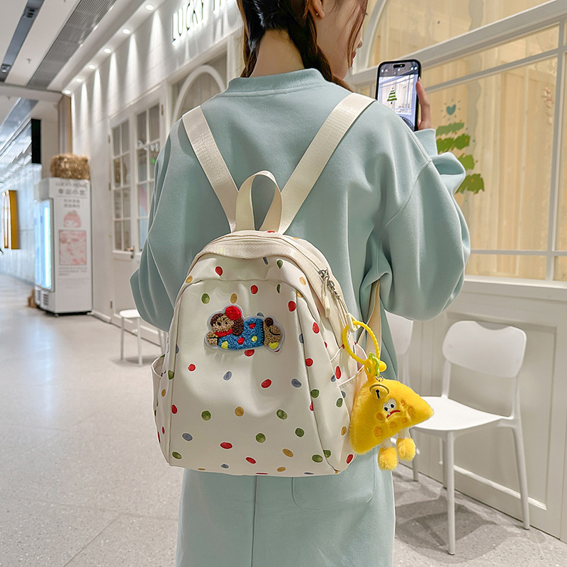 New high-appeal, cute polka dot backpack with a school style, large-capacity, versatile schoolbag, and a simple, lightweight Korean-style backpack details Picture