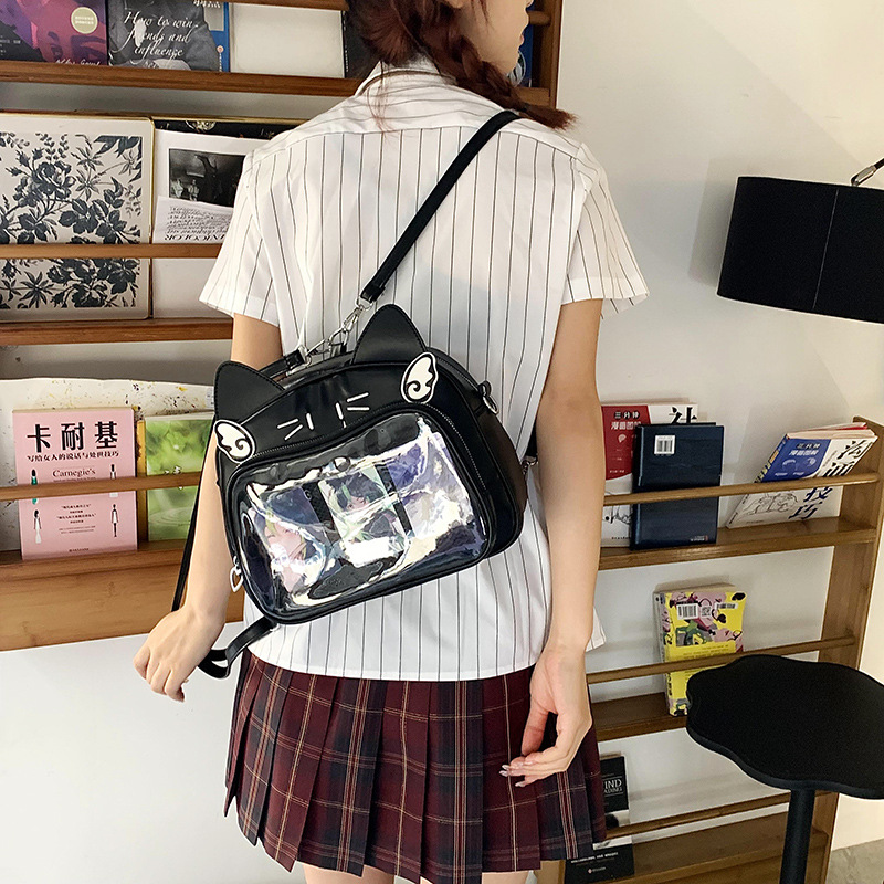 Cute cat transparent smug pain bag, new fashionable and versatile women's large-capacity dual-purpose single-shoulder crossbody bag details Picture