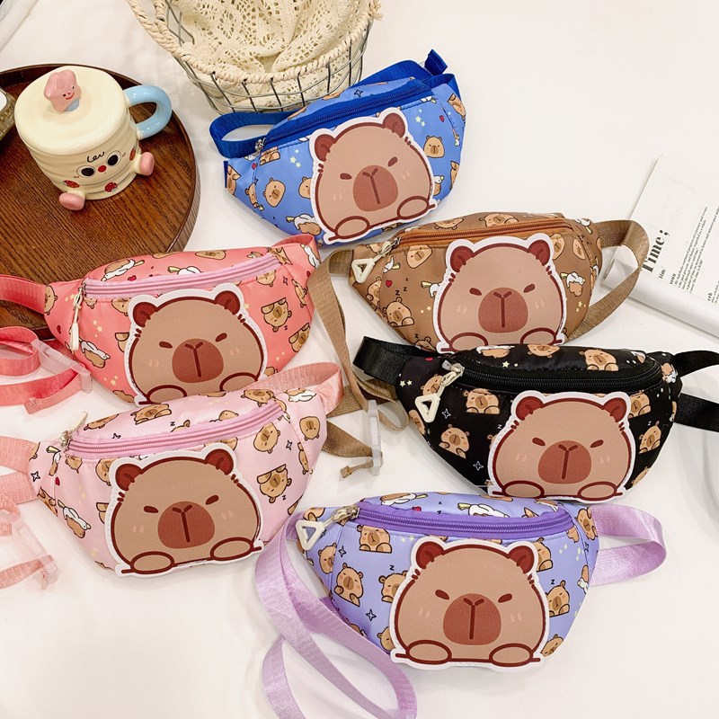2024 New cartoon doll Capibara stylish single-shoulder bag for children and girls, crossbody cute printed waist bag full figure