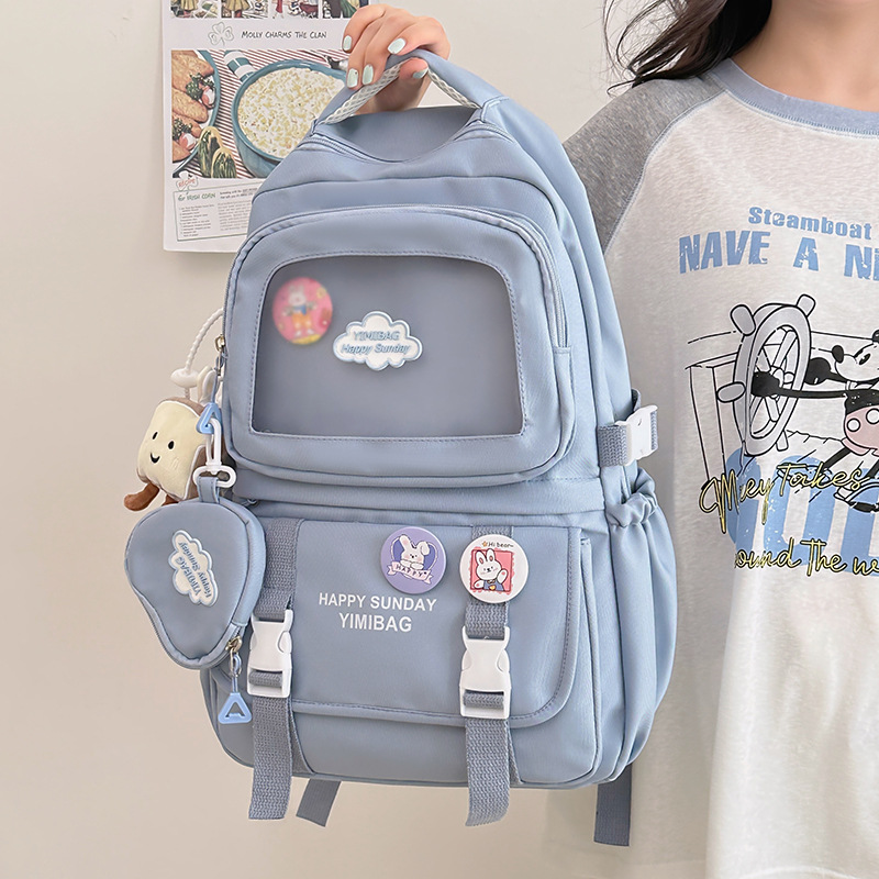 A Japanese-style Instagram fresh and cute backpack for young girls, a versatile backpack, a cute transparent bag, and a schoolbag for primary and secondary school students details Picture