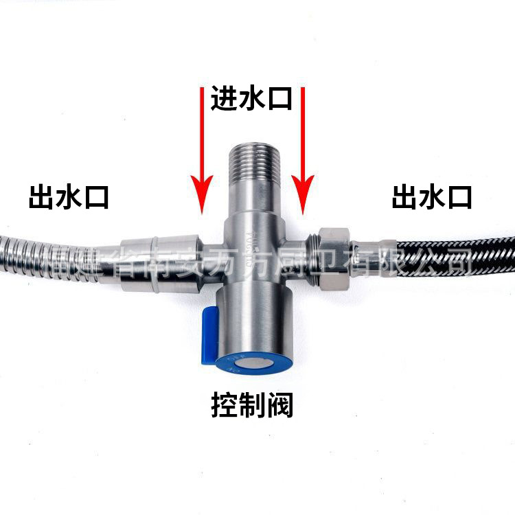 304 stainless steel Angle valve toilet, double water outlet distributor, one inlet and two outlets, three-way Angle valve washing machine faucet Specification drawing