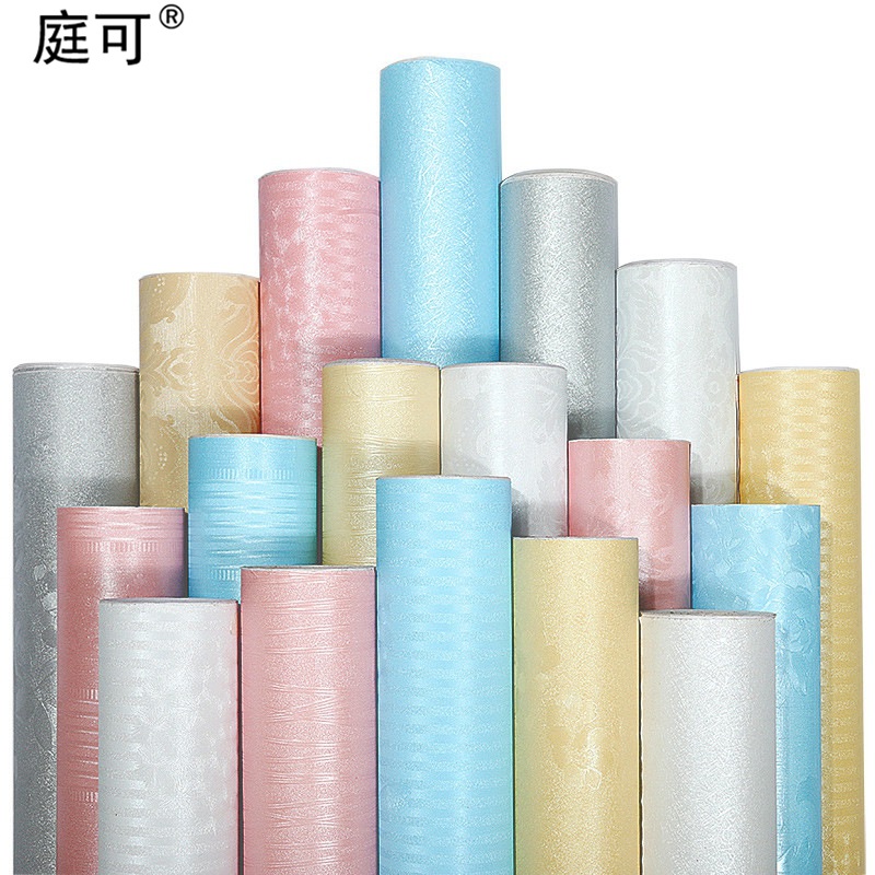 Silk deep-textured PVC wallpaper, self-adhesive bedroom solid color wall fabric, European-style pearlescent living room wall stickers for renovation full figure