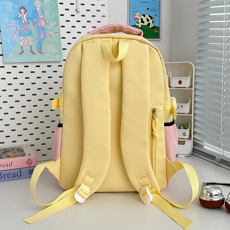 A new high-appearance-level Japanese ins fresh and sweet color-blocking backpack, a lightweight backpack for junior and senior high school students Specification drawing