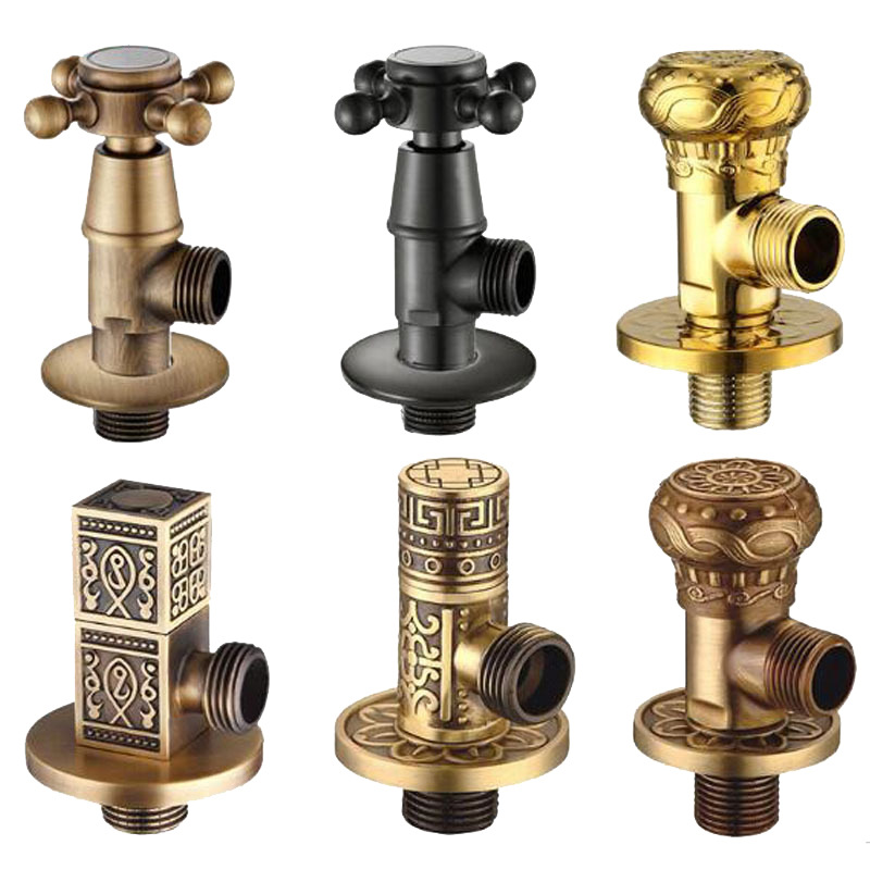 French retro brass thickened explosion-proof triangular valve, universal toilet, water heater, cold and hot water faucet, four-way stop valve Item Picture