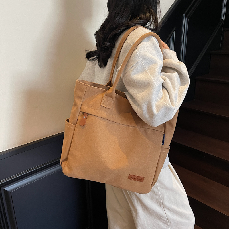 2025 New Japanese-Korean Forest style large-capacity student class tote bag, solid color simple single-shoulder bag, versatile handbag full figure