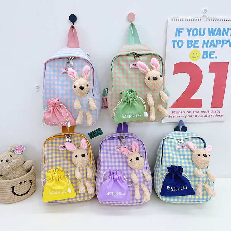 Children's backpack 2024 Winter New checkered small backpack Korean version cute cartoon school bag for middle and large children full figure