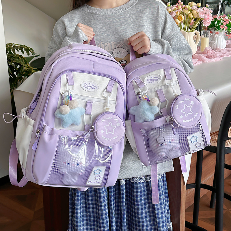 The Japanese-style cute girl with contrasting colors will charm you. The Korean version of dopamine is a lightweight backpack for primary and secondary school students with high appearance standards details Picture