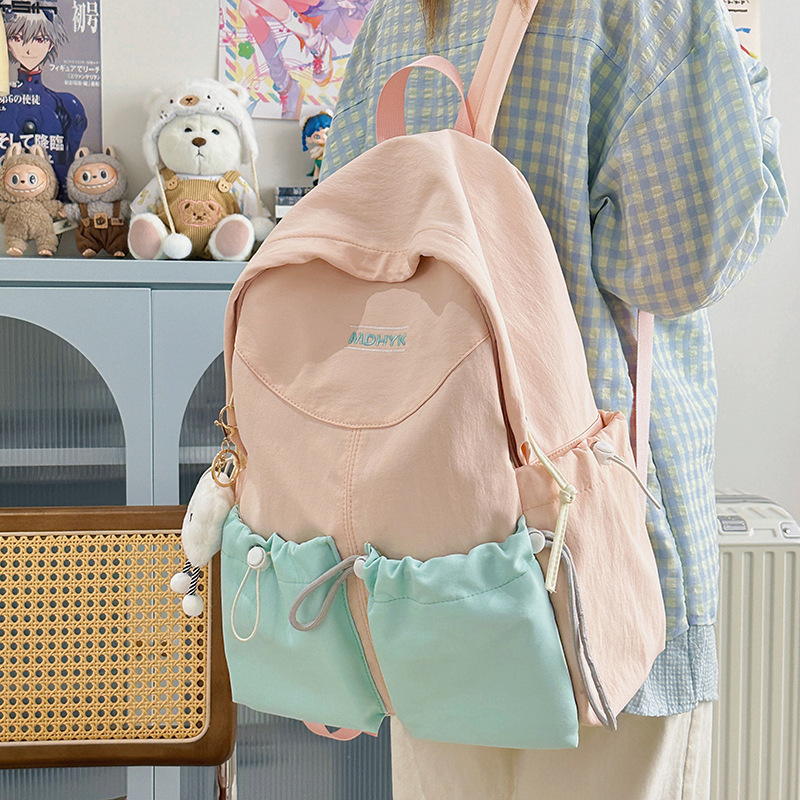 A new Japanese-style ins fresh and sweet color-blocking backpack, a casual, lightweight and large-capacity backpack for junior and senior high school students details Picture