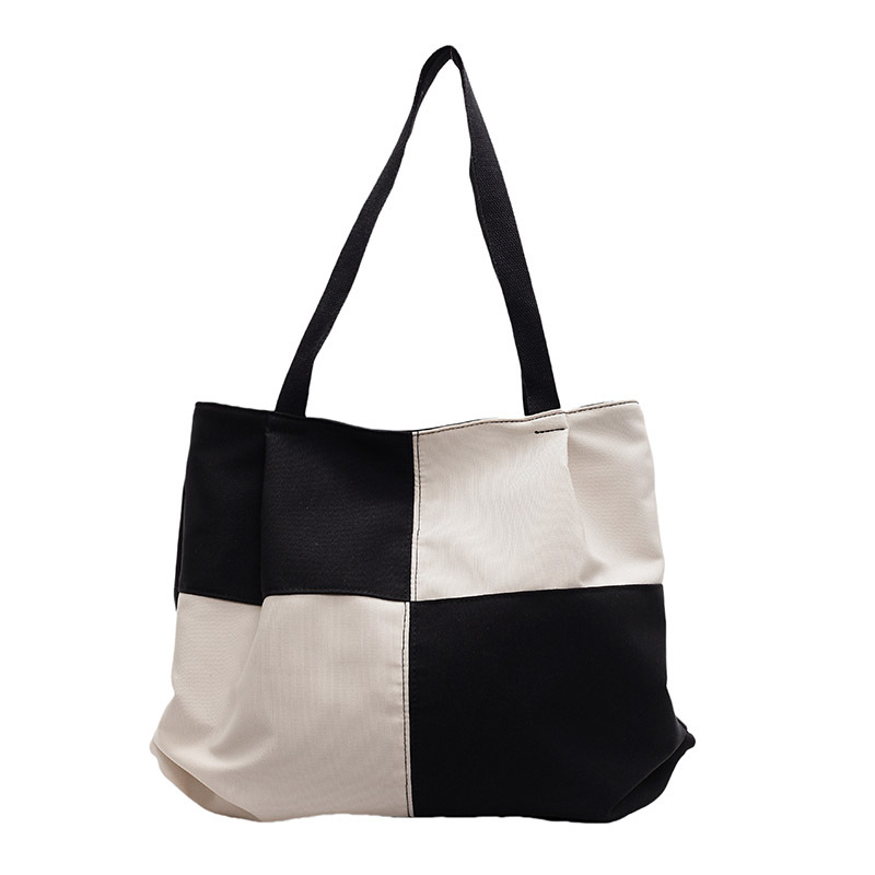 High appearance level forest-style canvas bag, color-blocking and fashionable large-capacity tote bag, student class bag, commuting single-shoulder bag Item Picture