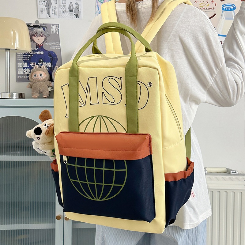 A new Japanese-style ins backpack with a high level of appearance, fresh and sweet, featuring color-blocking and large-capacity backpacks for junior and senior high school students details Picture