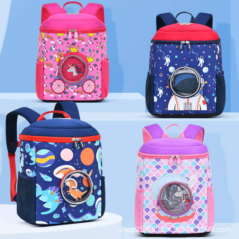 New cartoon diving material schoolbag, lightweight and load-reducing casual children's backpack, schoolbag for boys and girls in kindergartens details Picture
