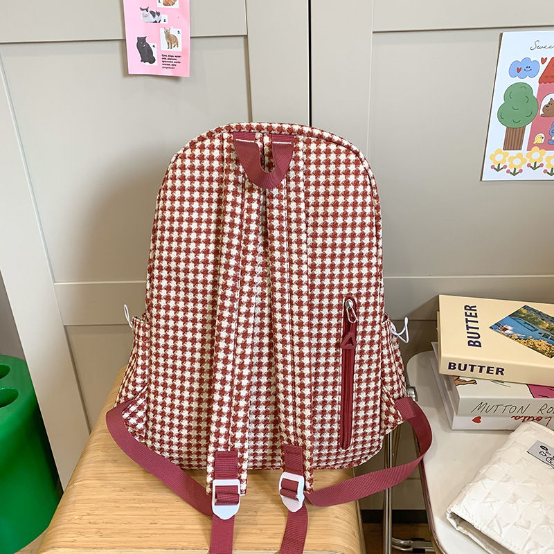 Japanese-style Instagram checkered schoolbag, Korean-style fresh and cute backpack for junior high school students, and backpacks for girls and high school students Specification drawing
