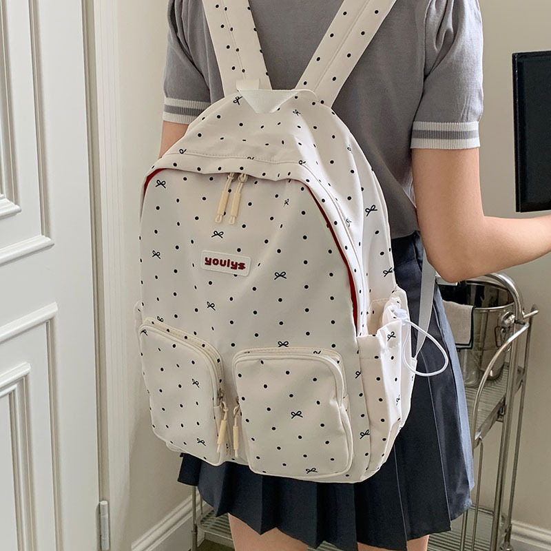 2025 New retro checkered backpack for girls, with a sweet and girlish atmosphere, polka dot casual and versatile backpack details Picture