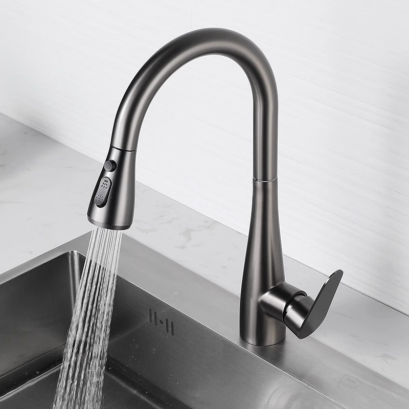 Stainless steel kitchen faucet, dual-mode pull-out cold and hot household sink, sink, dishwashing basin, telescopic splash-proof head Application Scenario