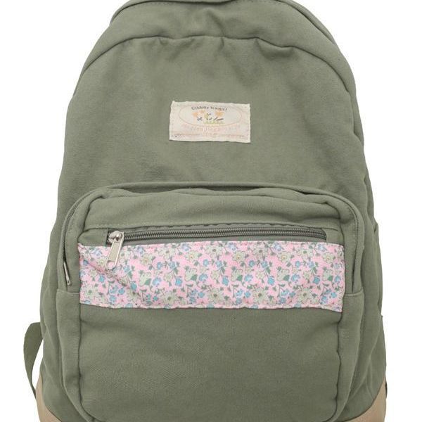 Hong Kong-style washed canvas schoolbag for college students, Korean-style laid-back backpack, floral patchwork commuting backpack for women Item Picture