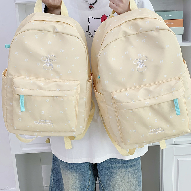 Fresh and light printed single-shoulder bag, high school and junior high school style schoolbag, bow girl backpack, Harajuku travel backpack details Picture