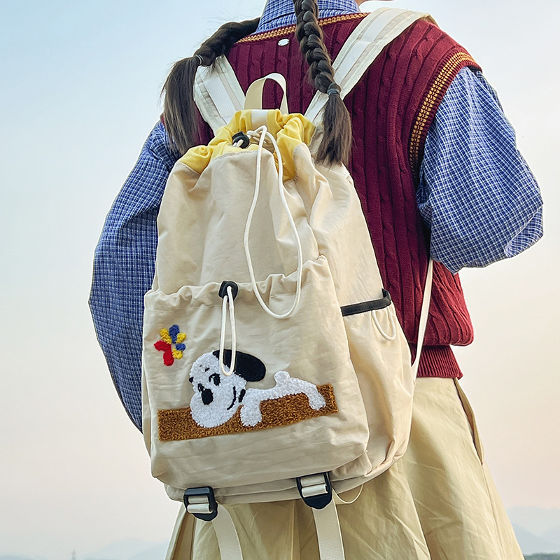 New fashionable, large-capacity, cute puppy backpack with drawstring, student schoolbag for classes, outdoor sports best friend backpack details Picture
