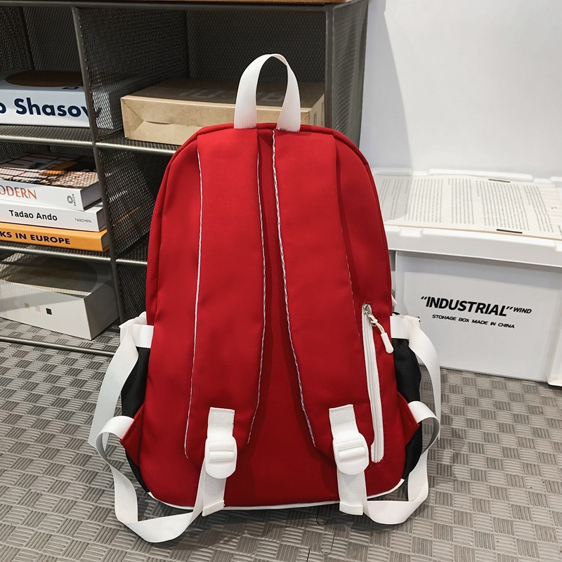 American letter-style color-blocking schoolbag for girls, Korean version high school student large-capacity backpack, junior high school student travel backpack for boys Specification drawing