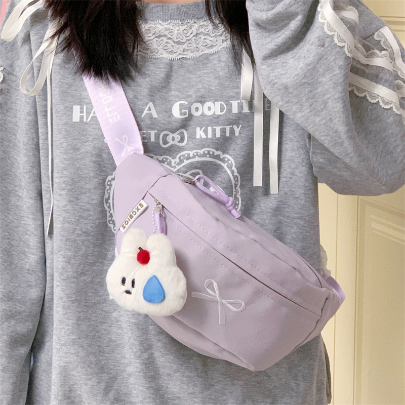 The 2025 new style of fresh and light bow chest bag with an ins style, a lightweight student waist bag with a forest style, and a niche crossbody bag full figure