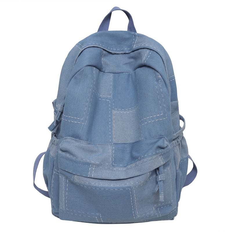 New schoolbag color contrast Hong Kong feng shui wash denim backpack, trendy couple style casual travel lightweight backpack Item Picture