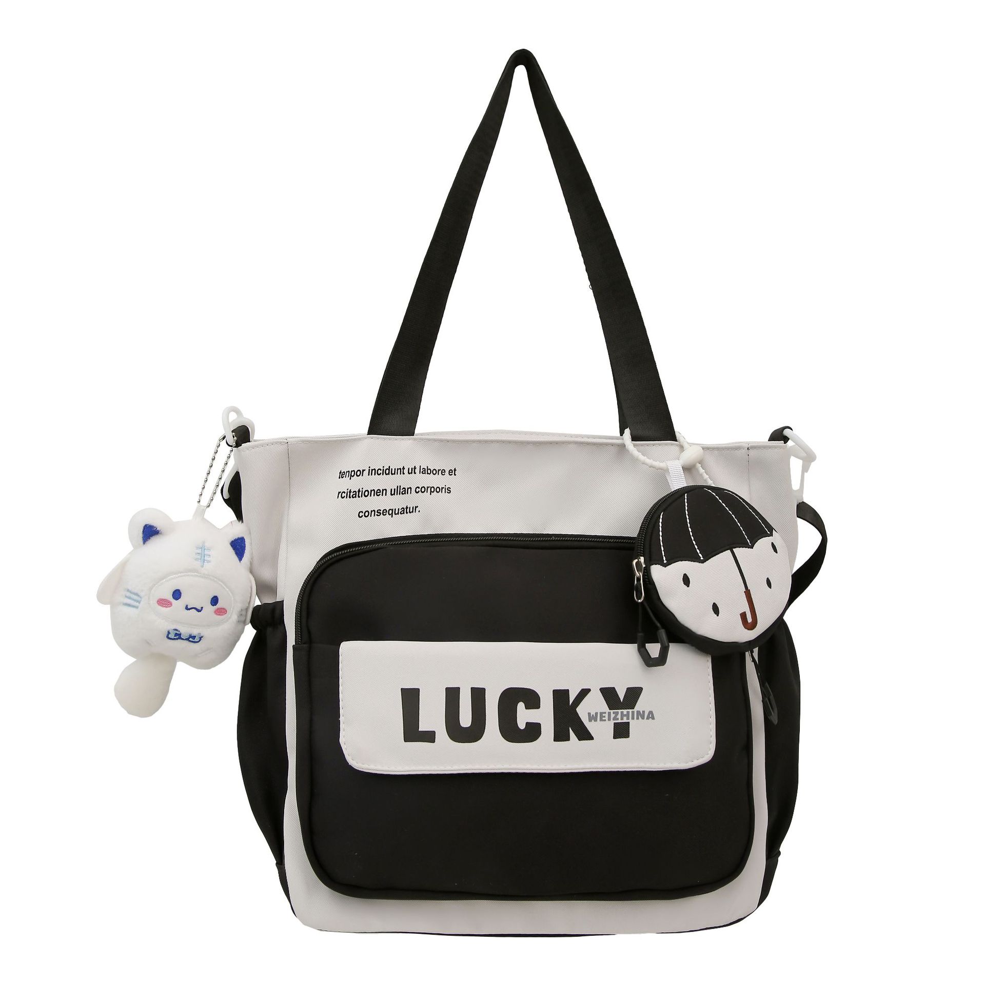 Primary school student tutorial bag, hand-held bag, shoulder bag, girls' versatile color-blocking tote bag, large-capacity file bag, book bag for class Item Picture