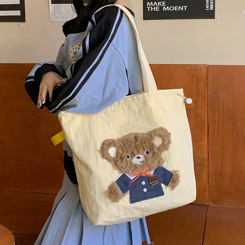 Cute embroidered artistic single-shoulder bag, 2025 summer new Tote bag, women's laid-back style, large capacity commuting cloth bag details Picture