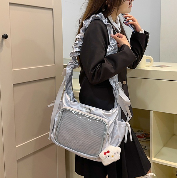 Versatile, high appearance level single-shoulder bag, soft and girlish design sense, large capacity smappy pain bag, ballet style double-sided crossbody bag full figure