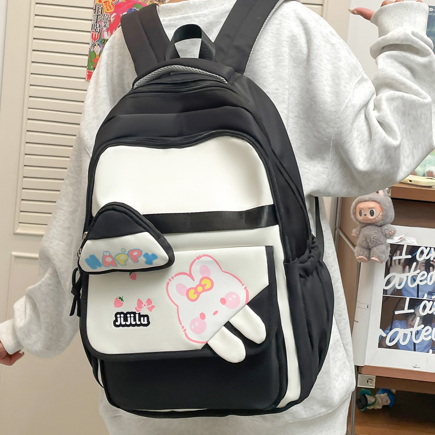 Color-blocking schoolbag for girls, cute for primary school students, large capacity for junior high school girls, high appearance level, fresh and light for college students details Picture