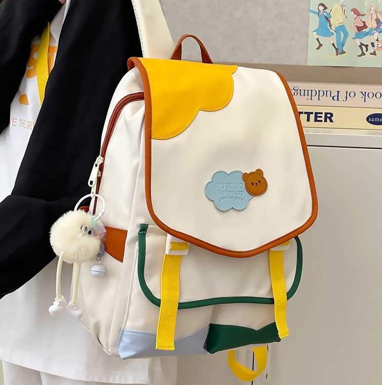 High appearance level dopamine cute schoolbag for female junior and senior high school students, large-capacity backpack with contrasting colors, niche design backpack full figure
