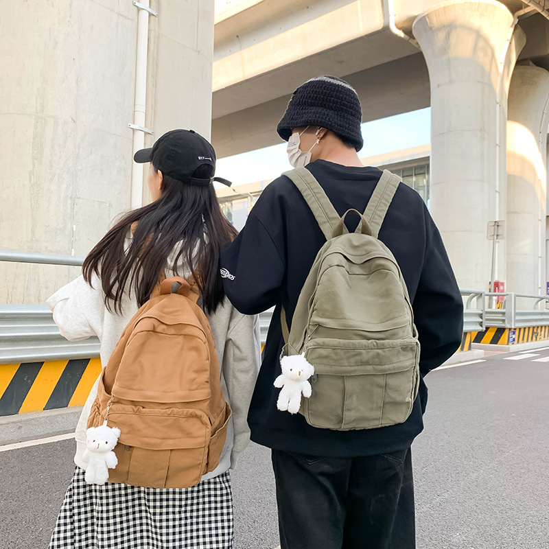New simple and versatile large-capacity schoolbag for junior and senior high school students, retro and fashionable backpack with college style, casual single-shoulder bag details Picture