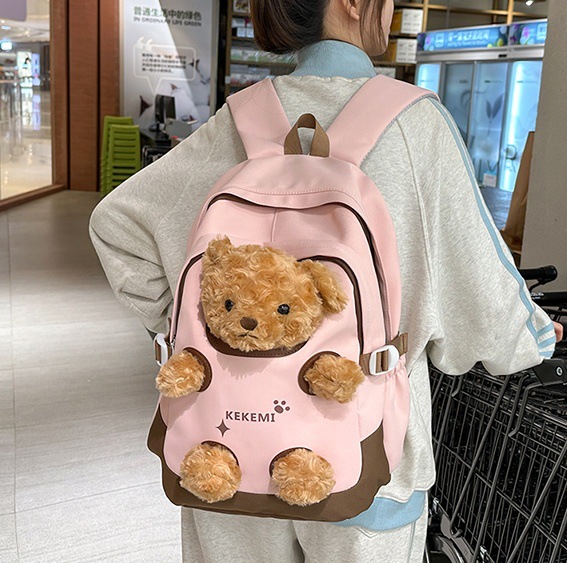 Cute little bear schoolbag for junior high school girls and college students, 2025 new style backpack, Instagram niche Korean style versatile backpack full figure